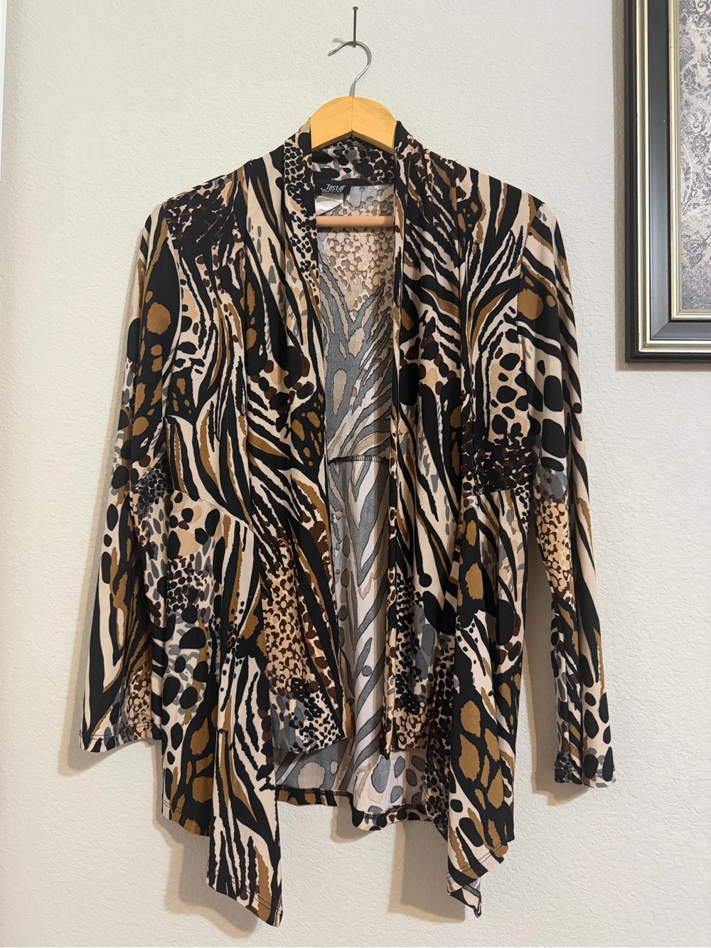 Animal-Print Open Front Drape Jacket - Black & Tan